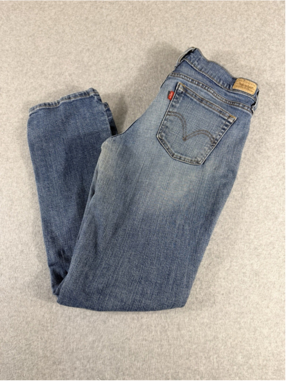 Levis 505 Straight Leg Jeans Blue Medium Wash Distressed Mens Denim 8M